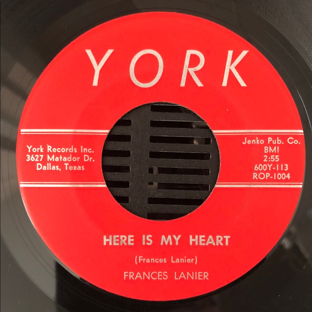 Frances Lanier Vinyl 45 RPM Record Here Is My Heart/Colder Day By Day